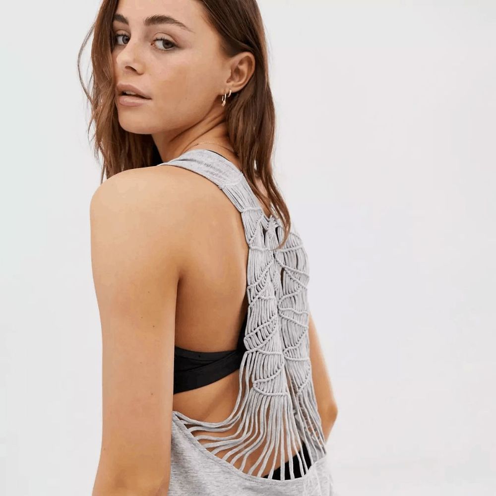 NWOT Free People Strappy Back Gray Woven Tank Top - Picture 8 of 15